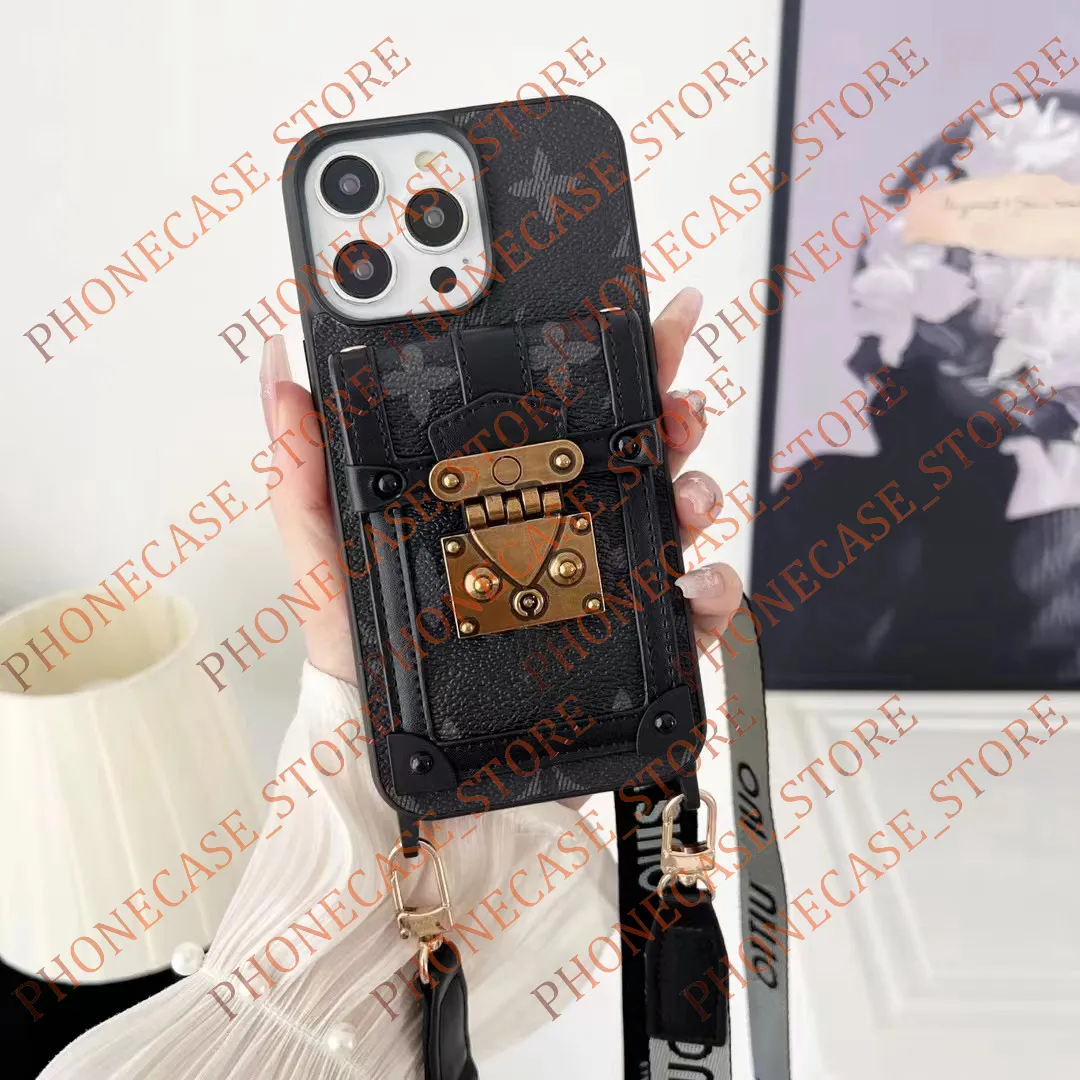 Beautiful Crossbody iPhone Phone Cases 15 14 13 pro max Cases Designer LU Leather Card Slot Purse Hi Quality 18 17 16 15 15pro 14pro 13pro 12pro 12 Cover with Logo Box