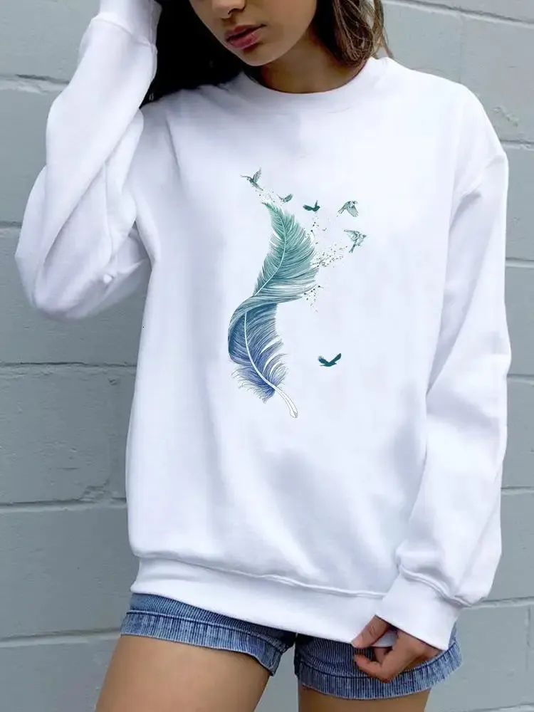 Felpe con cappuccio da donna Felpe Trend Feather anni '90 Stile adorabile O collo Pullover Autunno Autunno Abbigliamento moda donna Primavera Grafica femminile 231009