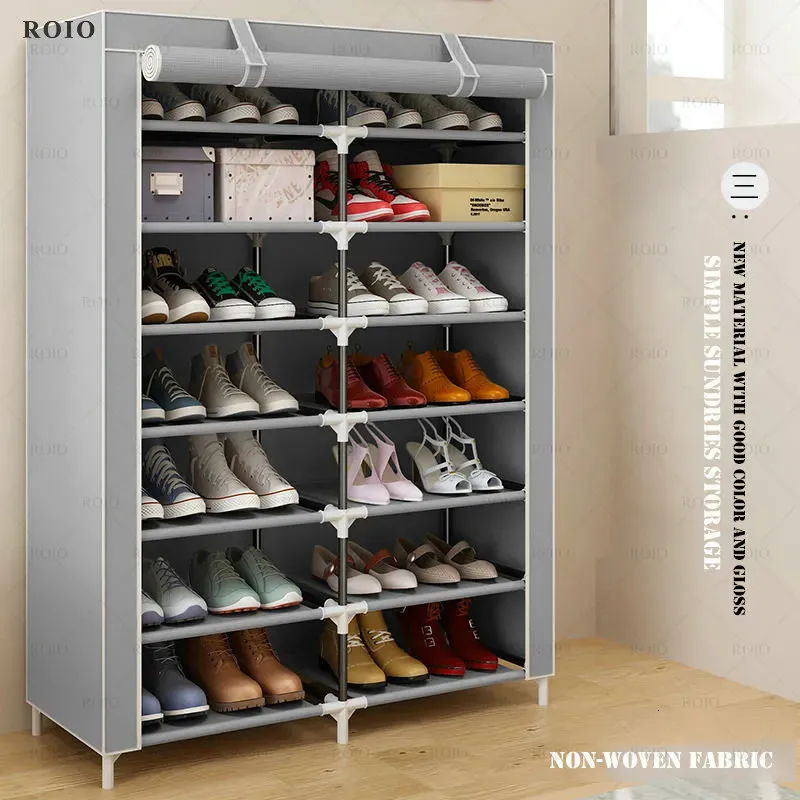 Storage Holders Racks Double Row Shoe Cabinet Nonwoven Fabric Dustproof Saving Space Boots Shoes Organizer Stand Holder Large Capacity Shoe Rack 231007