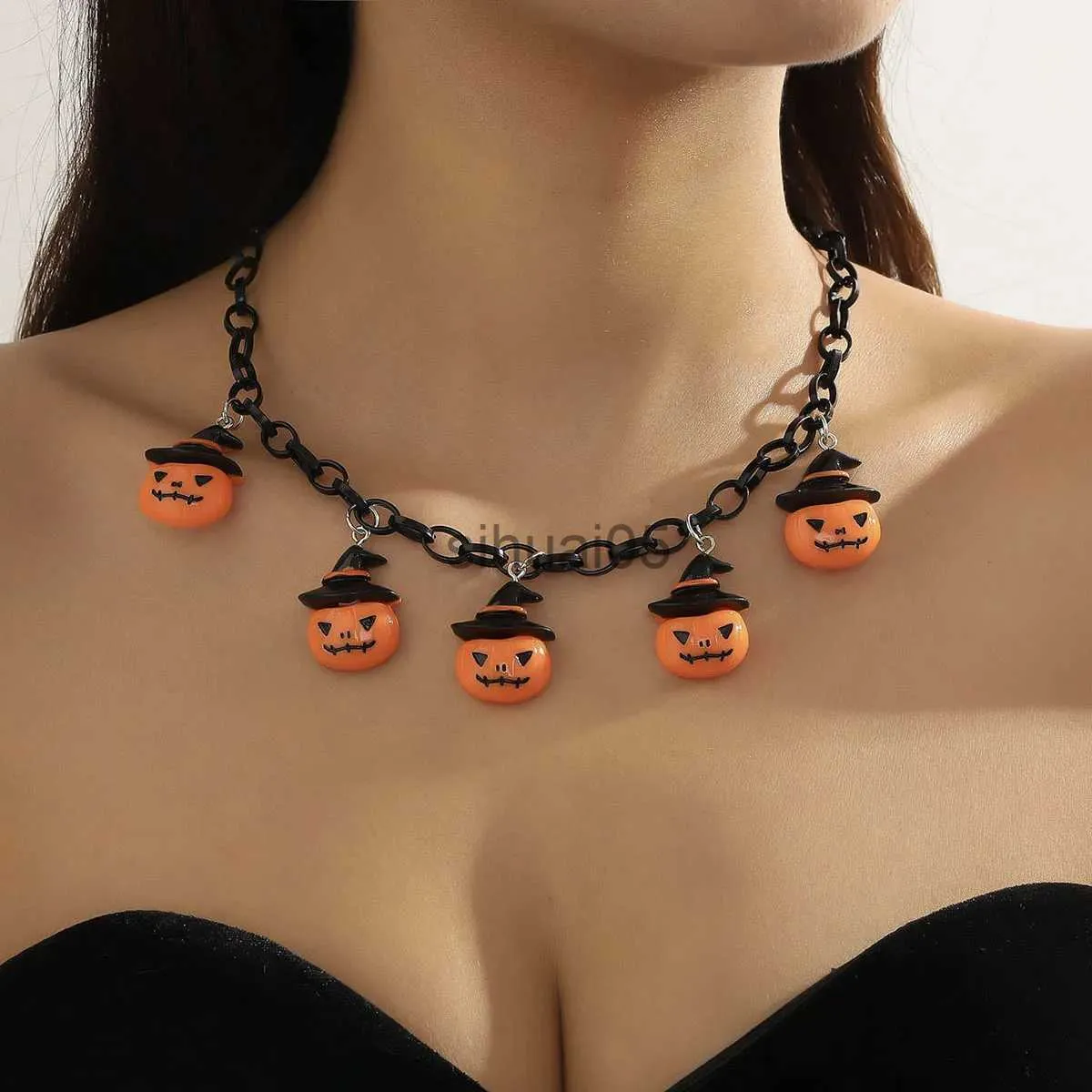 Hanger Kettingen Vintage Halloween Pompoen Vleermuis Ghost Tovenaarshoed Hanger Kettingen voor Vrouwen Punk Cubaanse Kettingen Charm Choker Sieraden Geschenken x1009