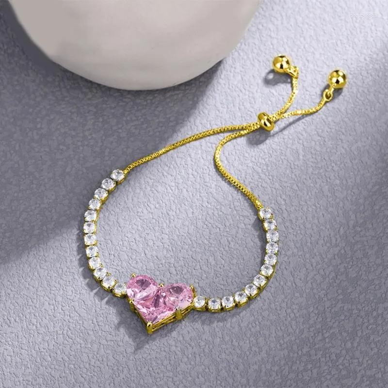 Charm-Armbänder, Liebes-Herz-Armband, Armband für Frauen und Mädchen, rosa Zirkon, Schmuck, Geschenk