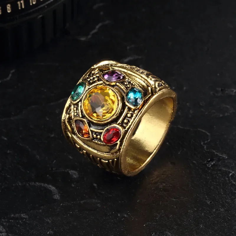 Wedding Jewelry Sets Movie Superhero Thanos Stones Men's Alloy Ring Gift Cosplay Props 231009