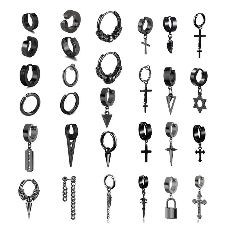 Oorknopjes 29 stuks geometrische hanger oorbellen/nep piercing oor clip mannen vrouwen eenvoudige trendy zwarte roestvrijstalen sieraden