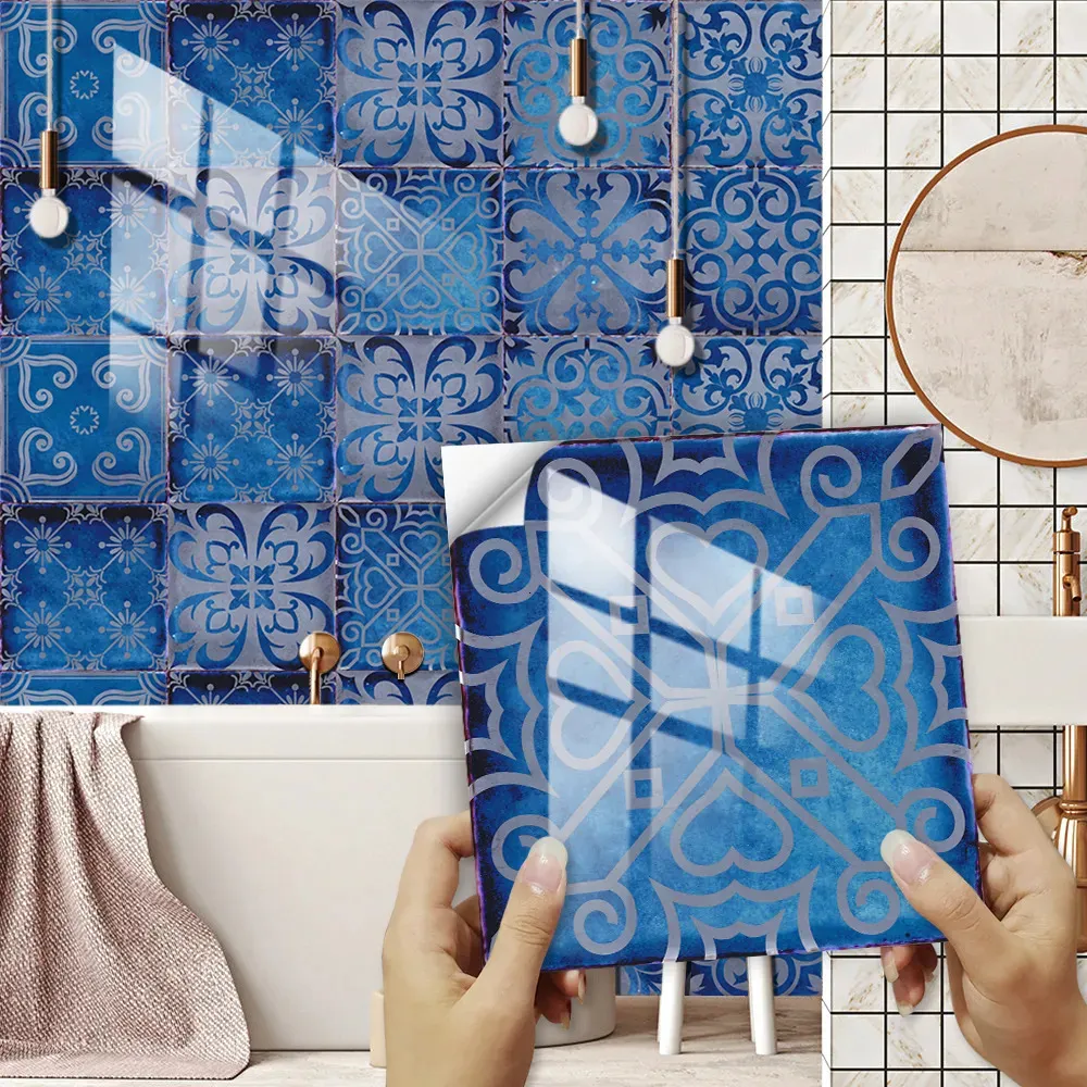 Adesivos de Parede 10 Pçs / Set Sonho Azul Azulejo Adesivo Cozinha Backsplash Oilproof Banheiro À Prova D 'Água Decoração Decalques Peel Stick Art Mural 231009