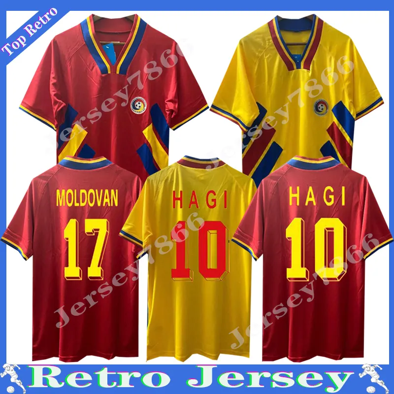 1994 Retro Romênia Seleção Nacional Mens Futebol Jerseys Hagi Raducioiu Popescu Romênia Home Amarelo Fora Vermelho Retro Camisa de Futebol Manga Curta