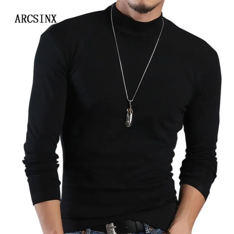 Arcsinx Half Turtleneck Men Tシャツカジュアル長袖Tプラスサイズ6xl 5xl 4xl 3xlファッションフィットネスタイトティー210721319t