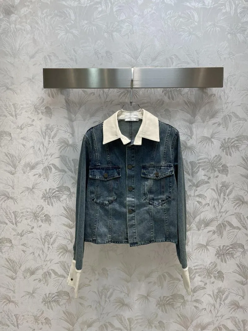 Damenjacken Frühherbst Farbe Patchwork Revers Denim Mantel Super Altersreduzierung das ganze Jahr über passendes Einzelprodukt