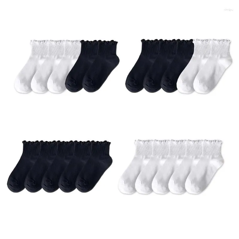 Femmes chaussettes 5 paires noir blanc décontracté mode froufrous à volants court Tube goutte