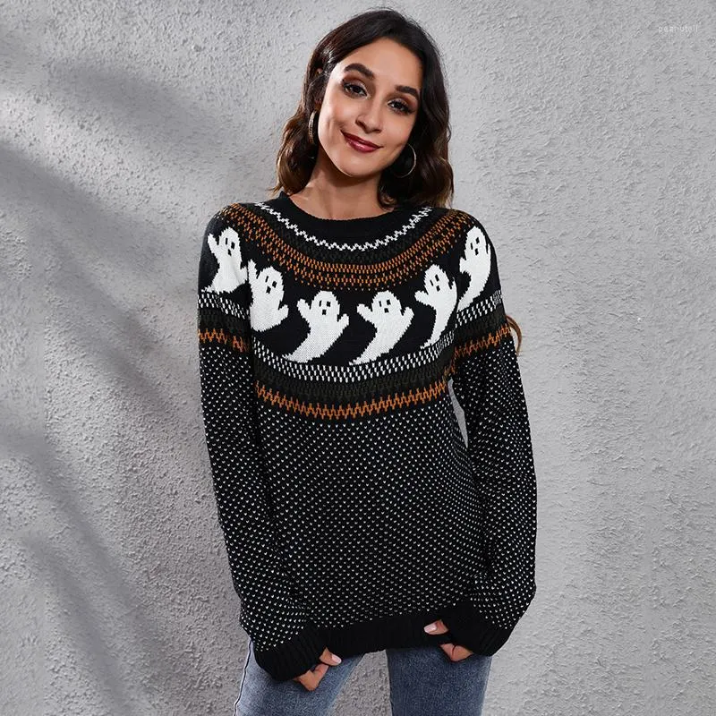 Pulls pour femmes Femmes Halloween Pull tricoté Pulls surdimensionnés Dames Hiver Lâche Vacances Imprimé Jumper Sueter Mujer