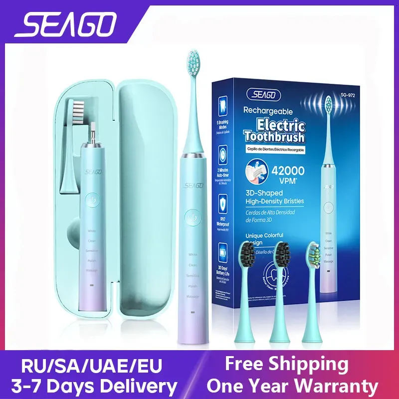 Tandenborstel Seago Sonic elektrische tandenborstel 5 standen Waterdicht Snel hoofd Volwassen borstel USB Opladen Paar cadeau Uniek kleurrijk ontwerp 231009