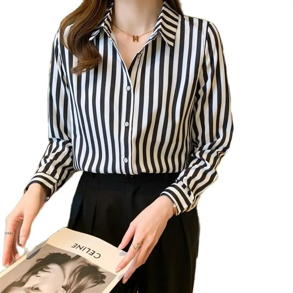 2023 Koszulki w paski mody Designer Tops Women Long Rleeve Lapel Formal Class