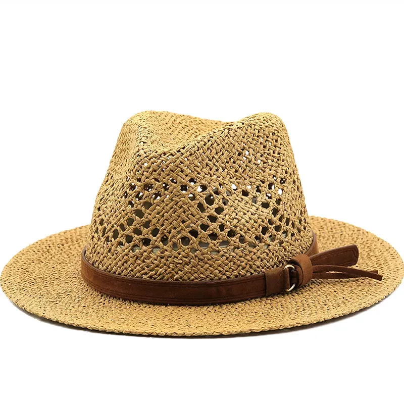 Chapeaux à larges bords Chapeaux de seau creux hommes chapeau de paille de raphia chapeaux de cowboy de paille Western plage feutre chapeaux de soleil casquette de fête pour fille femmes chapeau de paille de jazz d'été 231009