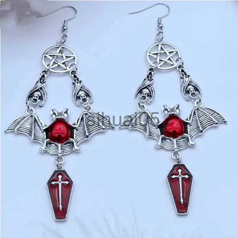 Pendant Necklaces New punk style jewelry accessories alloy Gothic bat red drop oil Five pointed star Cross coffin hook pendant earrings jewelry x1009