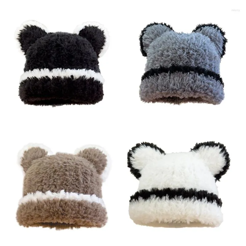 Berets Oversized Bear Hat Warm Bonnet Po Props Year Thick Winter Adults Kids Furry Ears Y2K Girls