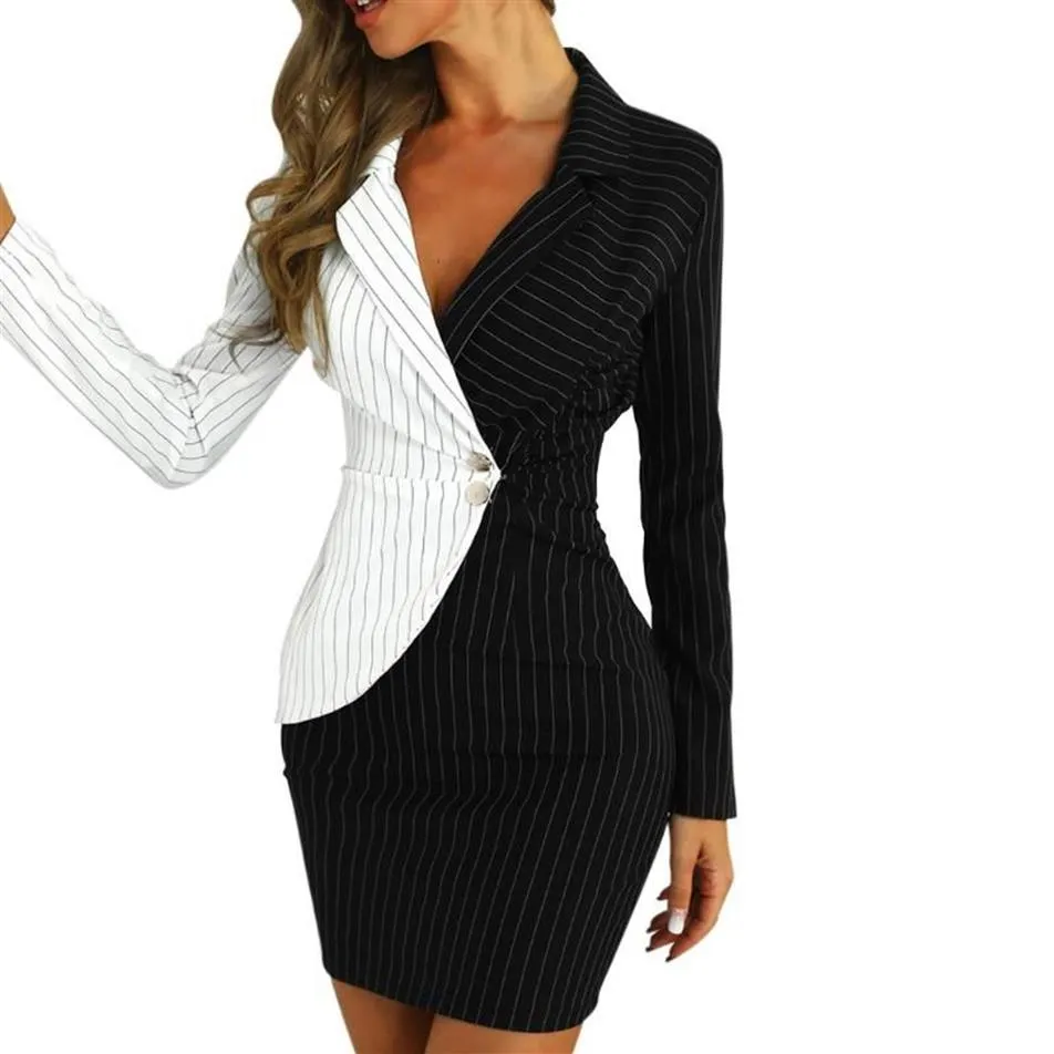 Women Dress Office Casual Blazer White Black Longe ärmar 2021 Autumn Winter Slim Suit Ladies Vestido245D