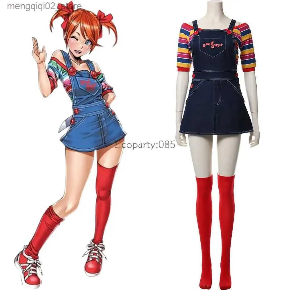 Thema Kostüm Halloween Geisterpuppe Cosplay Chucky kommt für Frauen Outfit Erwachsene Mädchen Kostüme Karneval Horror Geisterpuppe Clown kommt Q231010