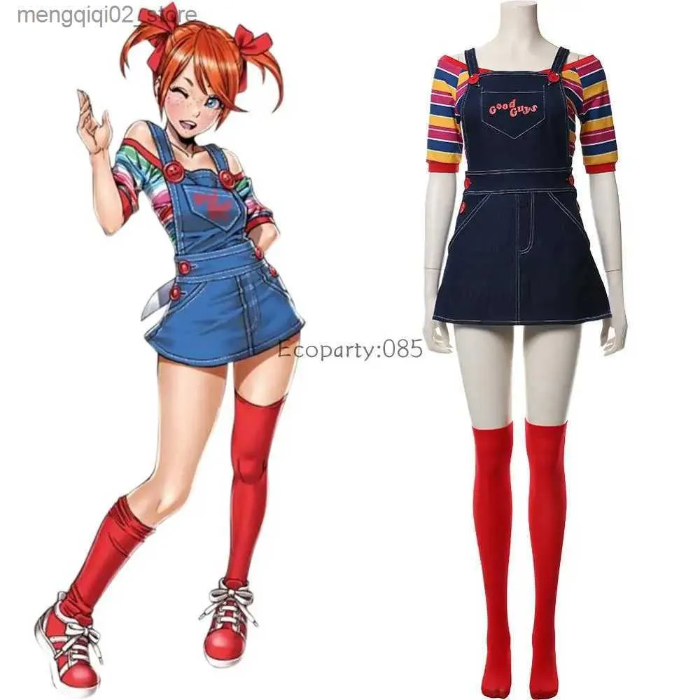 Tema kostym halloween ghost docka cosplay chucky kommer för kvinnor outfit vuxna flickor fancy klänningar karneval skräck spöke docka clown come q231010