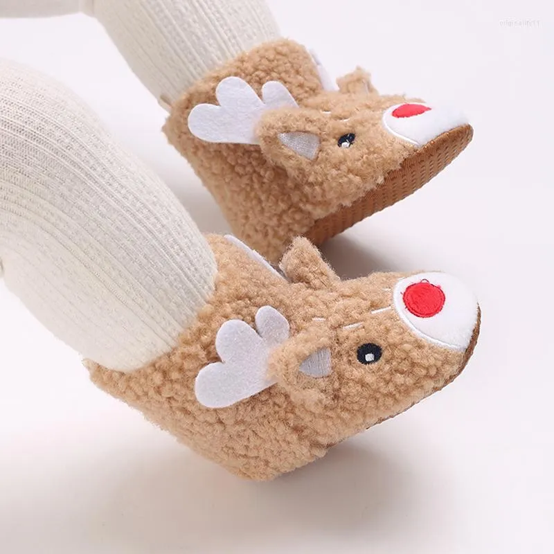 Boots Lioraitiin 0-12 Months Baby Christmas Shoes Soft Sole Cartoon Elk Non-Slip First Walker Infant For Winter