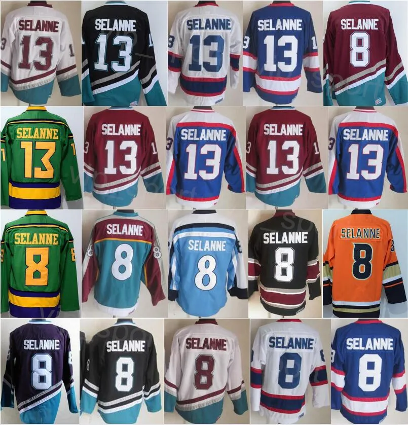 CCM Hockey Retro Jersey 8 Teemu Selanne går i pension Vintage Classic Brodery and Sewing Team Color Mighty Purple White Black Blue Red Green Orange Highable High