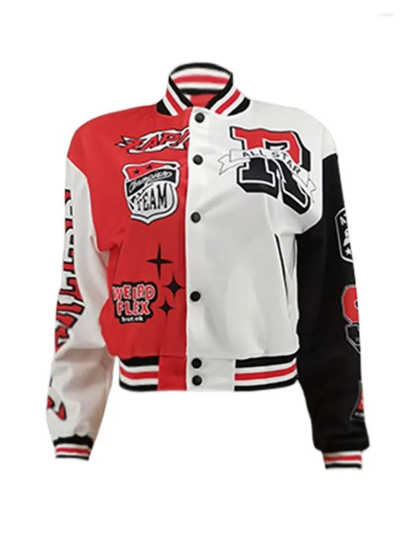 Color Block Womens Outfit Jaket Baseball Crop With Letter Color Block Womens Outfit Jaket Baseball Crop With Letter