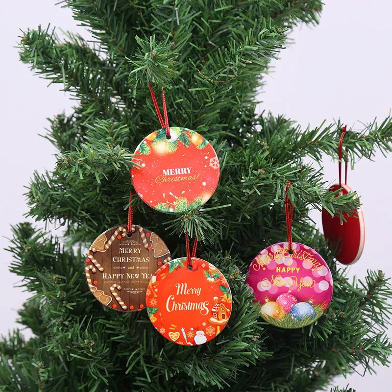 Cross-border European and American round ceramic Christmas ornaments creative Christmas tree decoration pendants ceramic craft holiday gifts