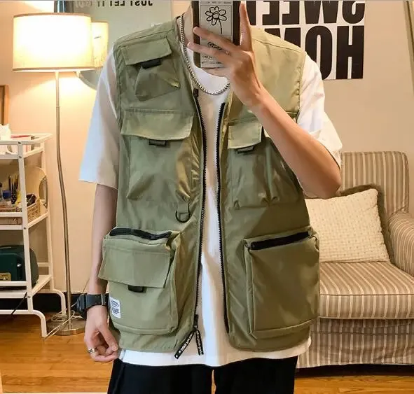 2021Mens Fashion Tooling Vest Men Streetwear Cargo Vest Hip Hop Sleeveless Jacket Gilet Military Multi-Pocket Outdoors Tactical