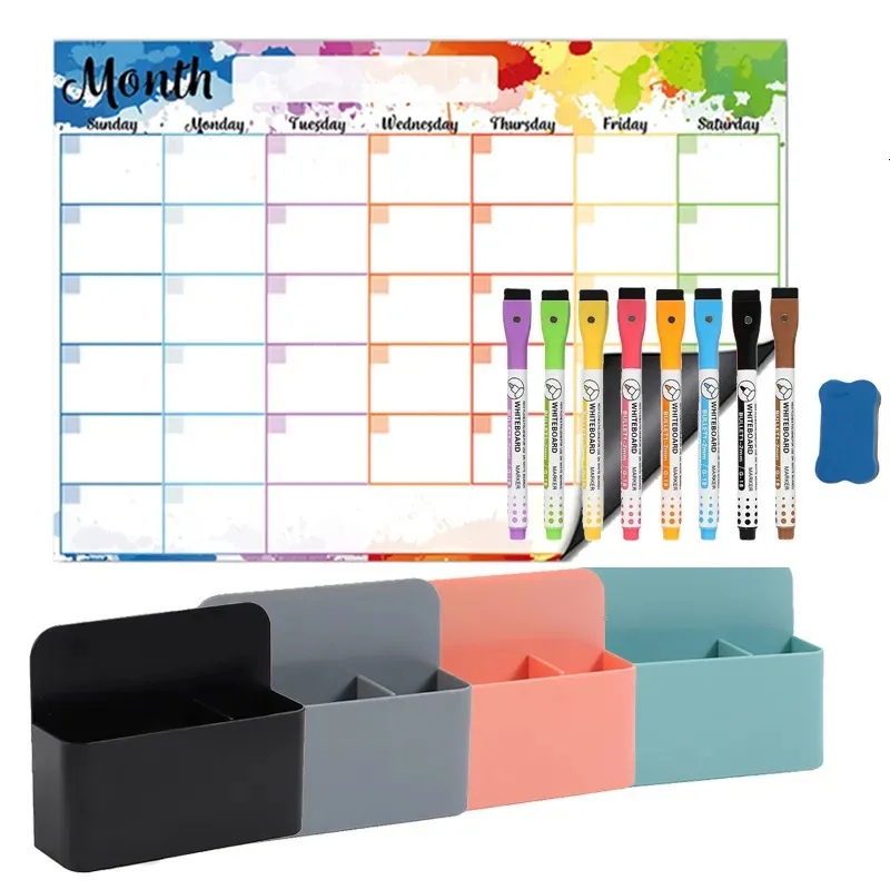 Whiteboards Magnetic Monthly Weekly Calendar Planner Whiteboard Kylskåp Lagring Box Holder Erasable Marker Magnet Stickers Memo Sadhu Board 231009