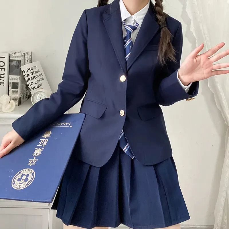 Korean School Uniform Navy Blue Blazer High Navy Coat Womens Suit For