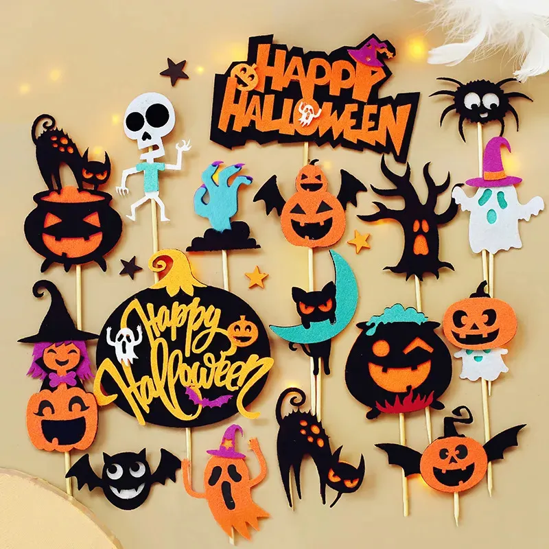 Other Event Party Supplies Happy Halloween felt witch hat bat ghost pumpkin Cake Topper Trick or Treat Dessert Decoration 231009