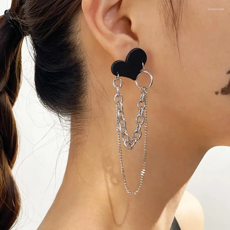 Stud Earrings 1pair Vintage Women Tassel Black Love Chain Girls Punk Party Ear Clips Drop Jewelry Accessories