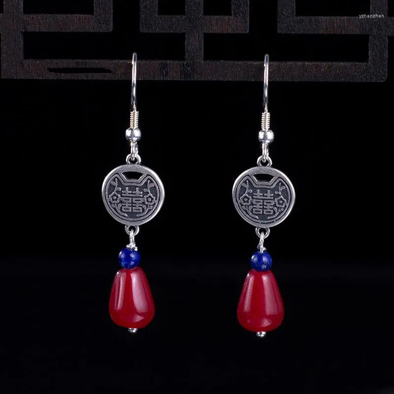 Dingle örhängen S925 Sterling Silver Natural Stone Lapis Lazuli Jade Drop For Women Gold Earings Fashion Jewelry Vintage