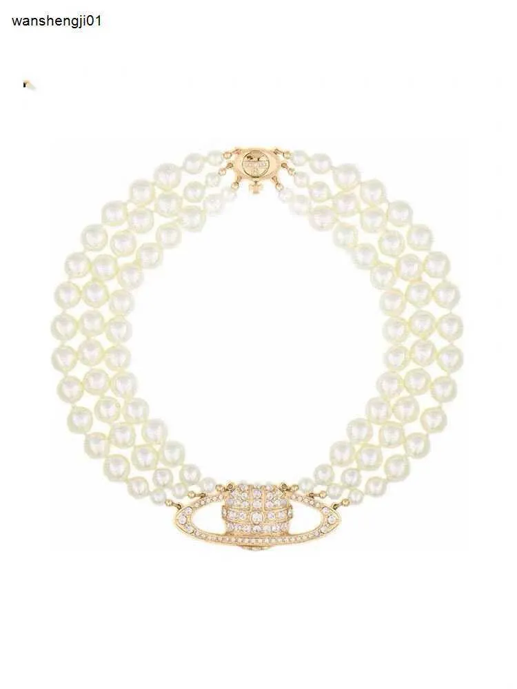 23ss mode drielaags parelketting voor dames designer sieraden diamanten planeet hanger kettingen inclusief doos paar cadeau