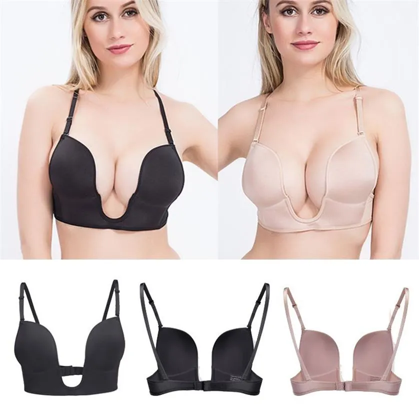 Womens Deep U Shaped Plunge Lift Up Invisible Lift Up Bra With Low Back Wire  LJ200929275U From Zlzol, $27.56