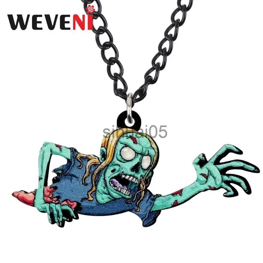 Pendant Necklaces WEVENI Acrylic Halloween Cartoon Crawling Zombie Necklace Choker Fashion Unique Jewelry Teen Girl Gift Accessory Charms Brincos x1009