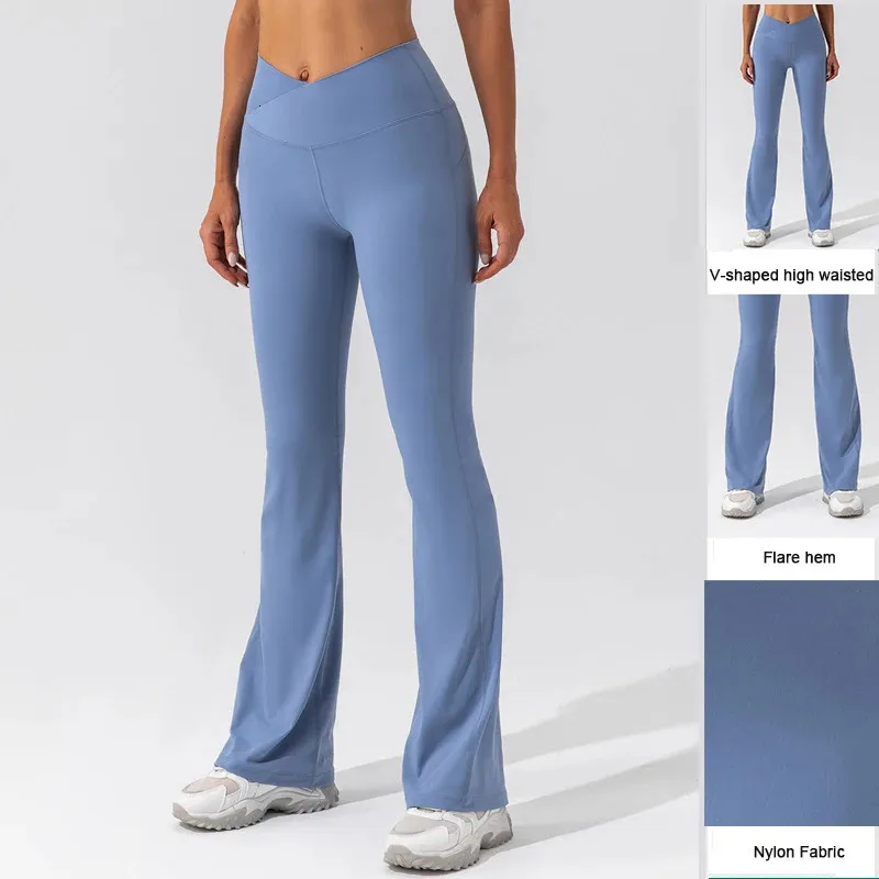 Yoga outfit med vshaped hög midja elastiska byxor lösa breda ben fitness dansa daglig mode sexig nylon 231009