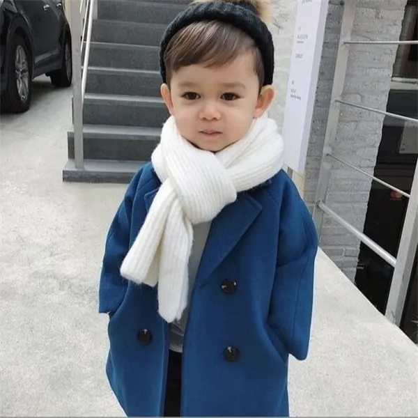 Children's spring and autumn new coat boy baby woolen coat long double-breasted warm infant toddler lapel tweed winter coat