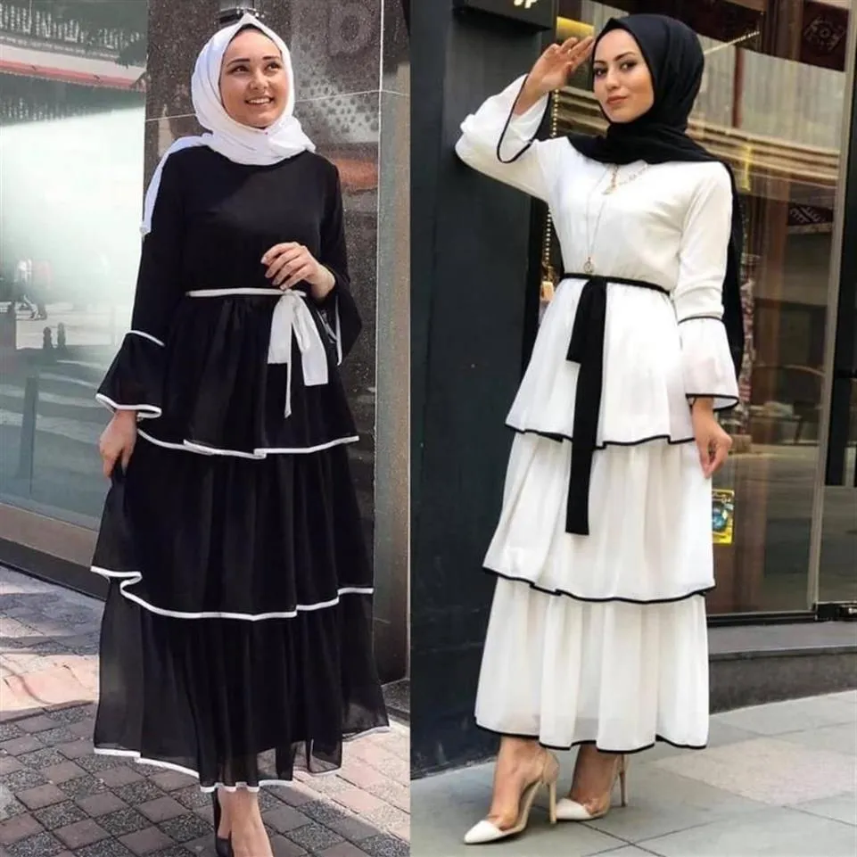 Abiti casual Plus Size Abaya Turchia Sera africana per le donne Abito musulmano Flare Sleeve Femme Islam Robe Abiti Tiered2877