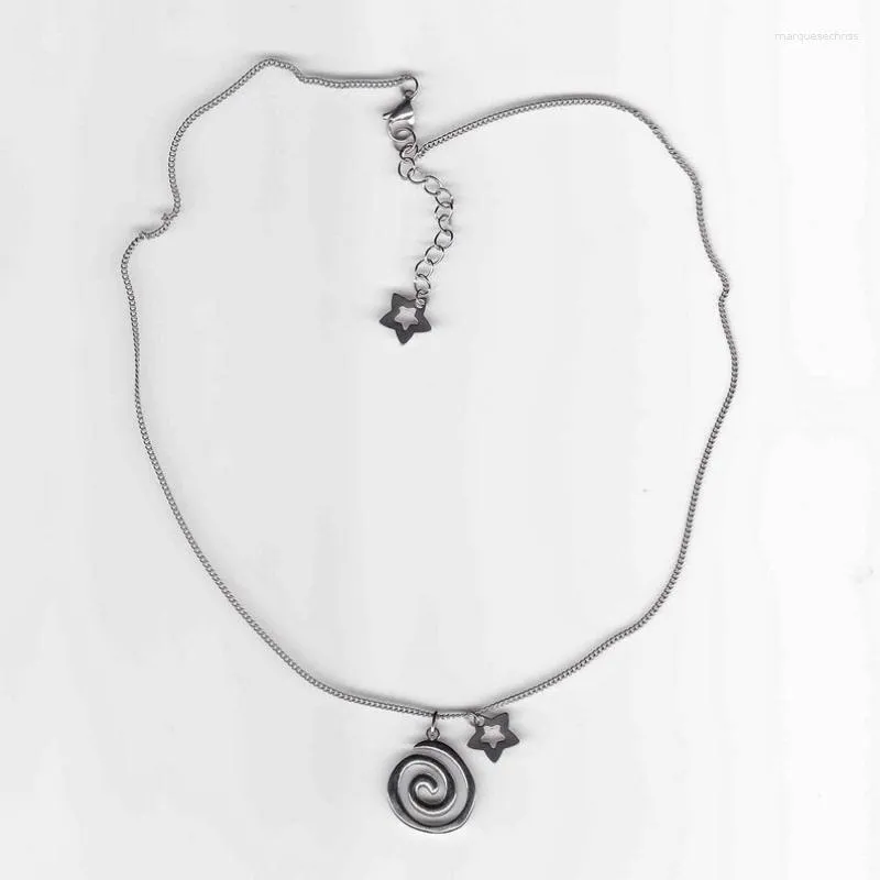 Chains Stainless Steel Charm Necklace With Spiral Pendant & Stars / Grunge Coquette Y2K