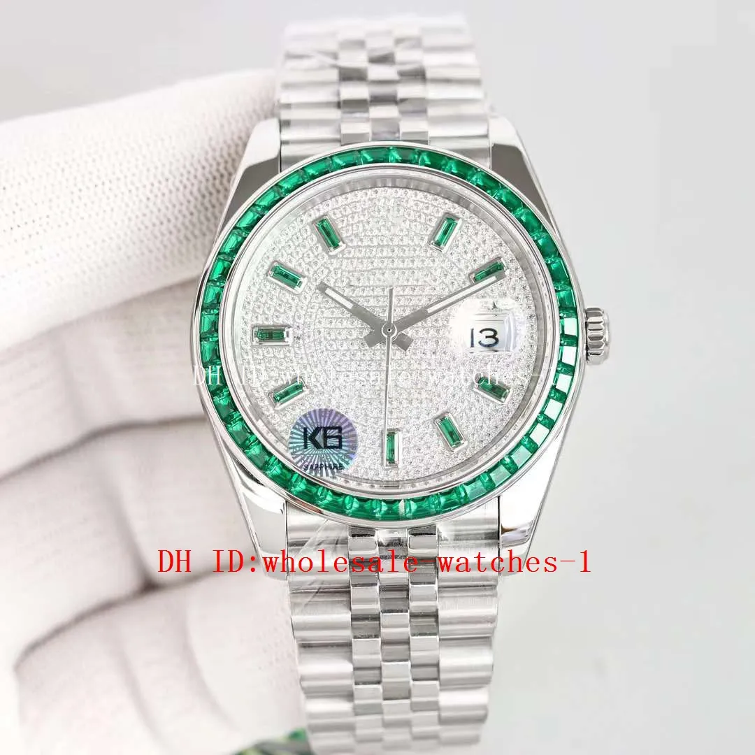 K6 Top Maker Montre pour homme 41 mm 218399 Cadran plein de diamants étoiles Lunette de diamants verts Bracelet en verre saphir CAL.2824 2824 Mouvement automatique Montres-bracelets pour hommes 904L