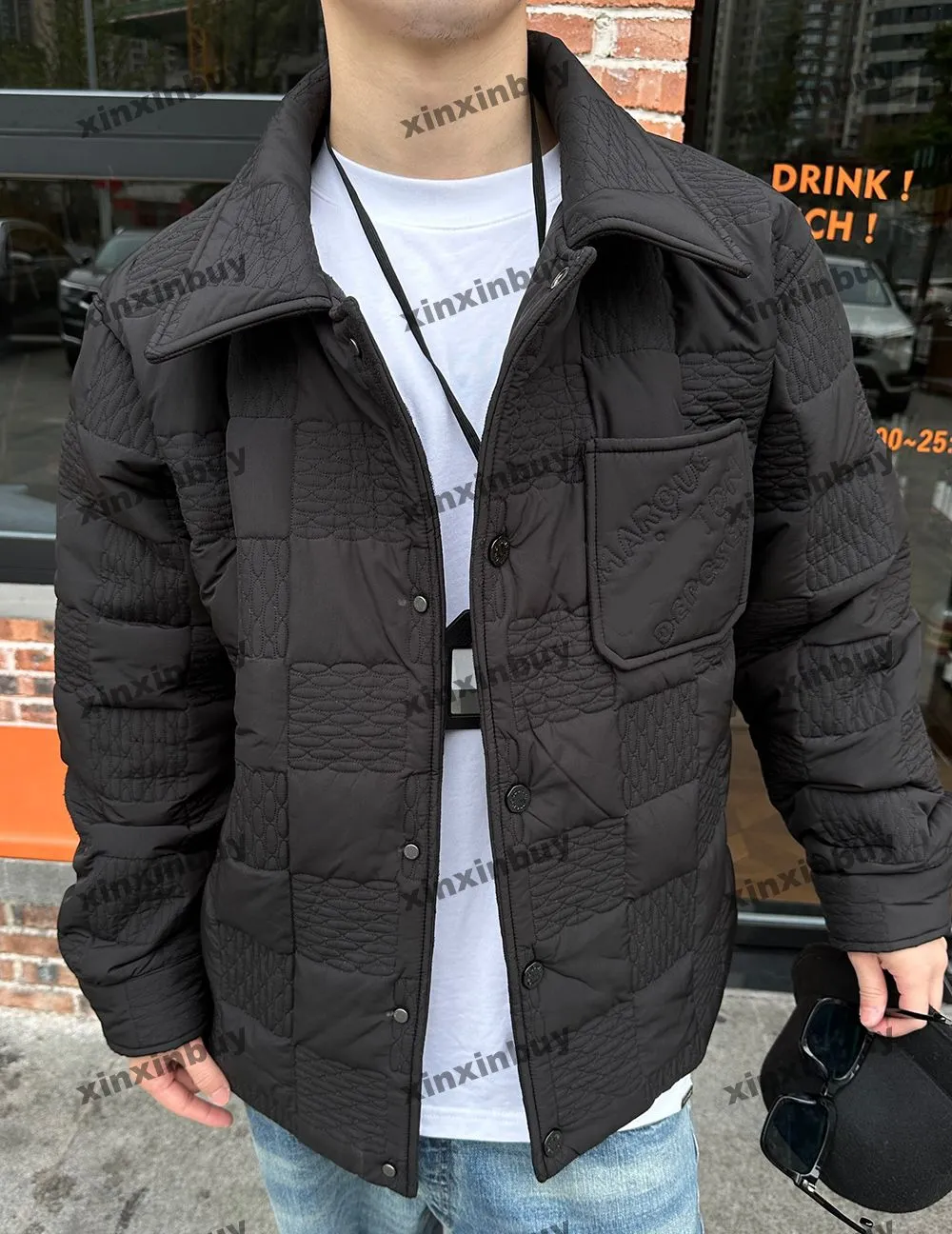 Xinxinbuy Мужское дизайнерское пальто Куртка «Шахматная доска» сетка с буквами из жаккардовой ткани рома с длинным рукавом женская Черный Темно-синий коричневый S-2XL