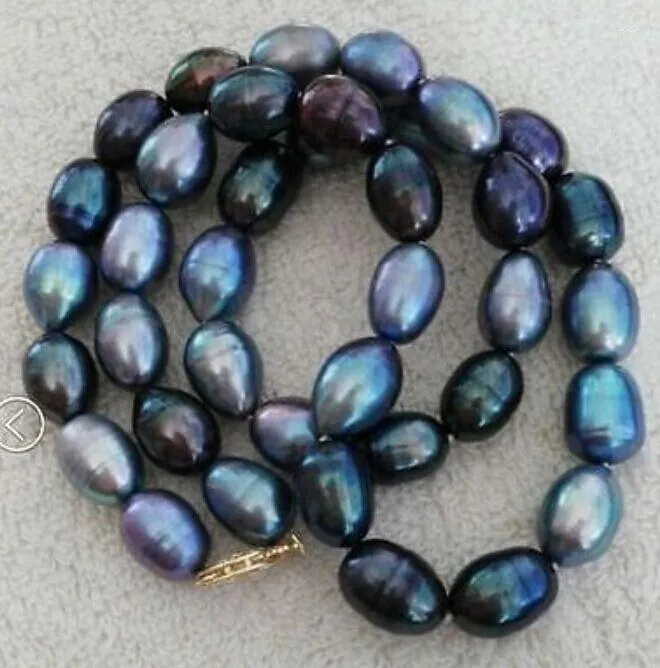 Łańcuchy 9-11 mm Tahitian Czarny niebieski barokowy naszyjnik perłowy 14k/20 złoty klaps