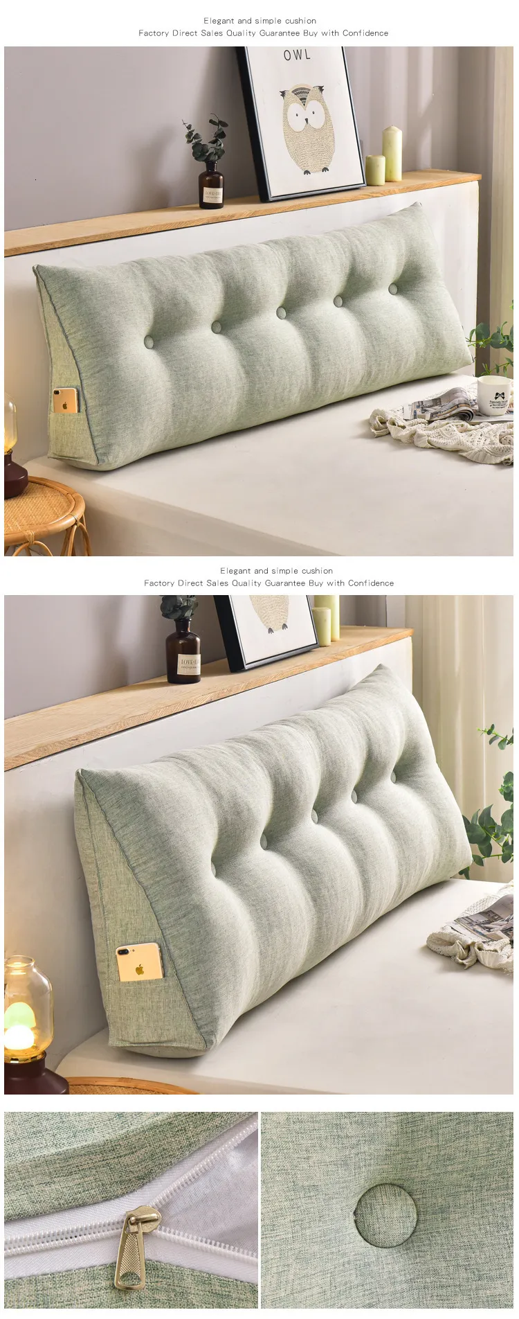 DHgate Triangular Long Pillow with Filler Reading Large Backrest Support Wedge Bed Daybed Comfort Rest Waist Pillow Home Garden
