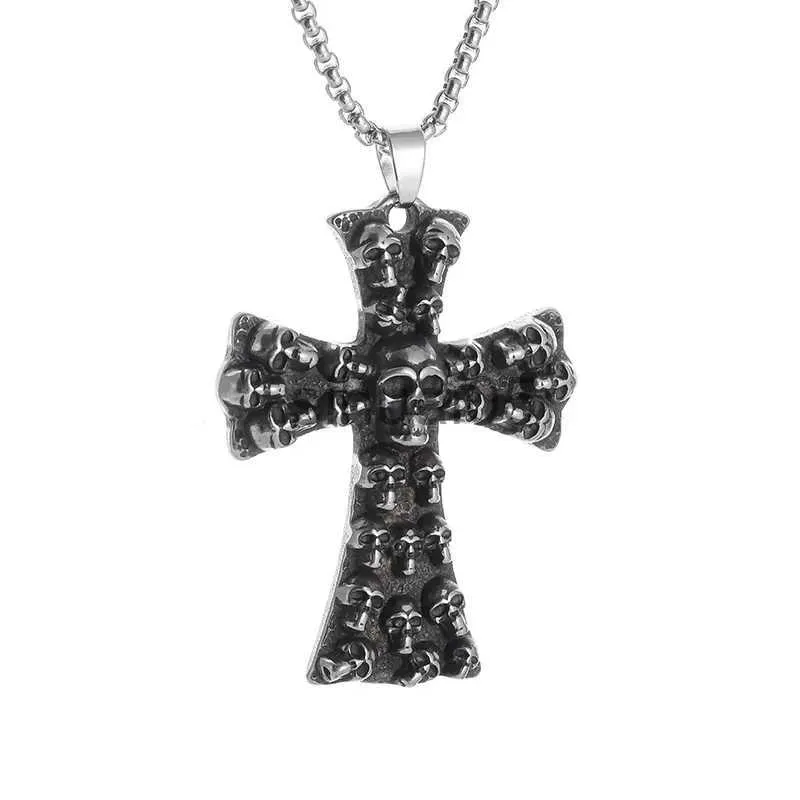 Pendant Necklaces New Gothic Lot Skull Cross Pendant Stainless Steel Necklace Men's/Women's Hip Hop Party Biker Fashion Pendant Jewelry Gifts x1009