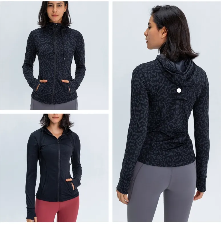 LU-939 New Sports Hooded Jacket Women Slim-Fit Zipper Stretch Jacket Fitness Running Yoga Jacket