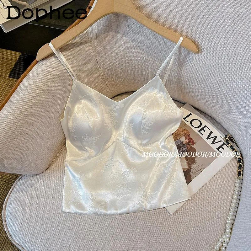 Canotte da donna Jacquard Moda Acetato Raso Bellezza Top a tubo Spaghetti Strap Canotta Sexy Reggiseno piccolo Interno Fionda