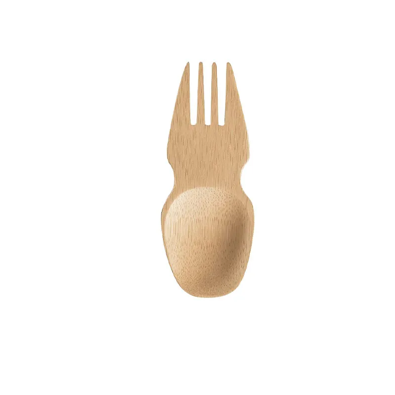 Short handle Bamboo Spoon Frok Tableware Portable Fork Spoon Dual Use Dinnerware For Children LX6148