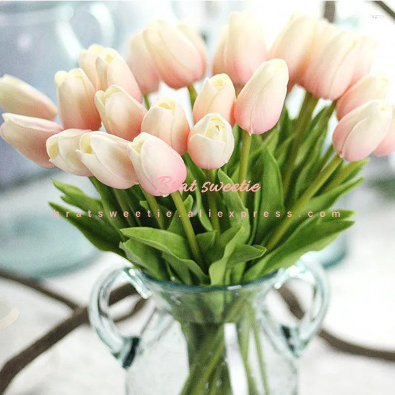 Fleurs décoratives 10 pièces tulipes artificielles PU vraie touche Bouquet de fleurs pour la décoration de pâques maison jardin décor de mariage