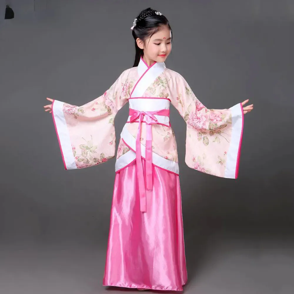 Kvinnors jumpsuits Rompers Ancient Kids Traditionella klänningar Kinesiska outfit Girls Costume Folk Dance Performance Hanfu Dress for Children 231009