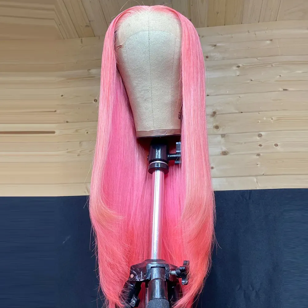 Перуанские Мягкие Волосы Розовый Парик Фронта Шнурка Прямые Парики Для Женщин 613 Светлый Цвет 360 HD Парик Фронта Шнурка Моделирование Парики Человеческих Волос