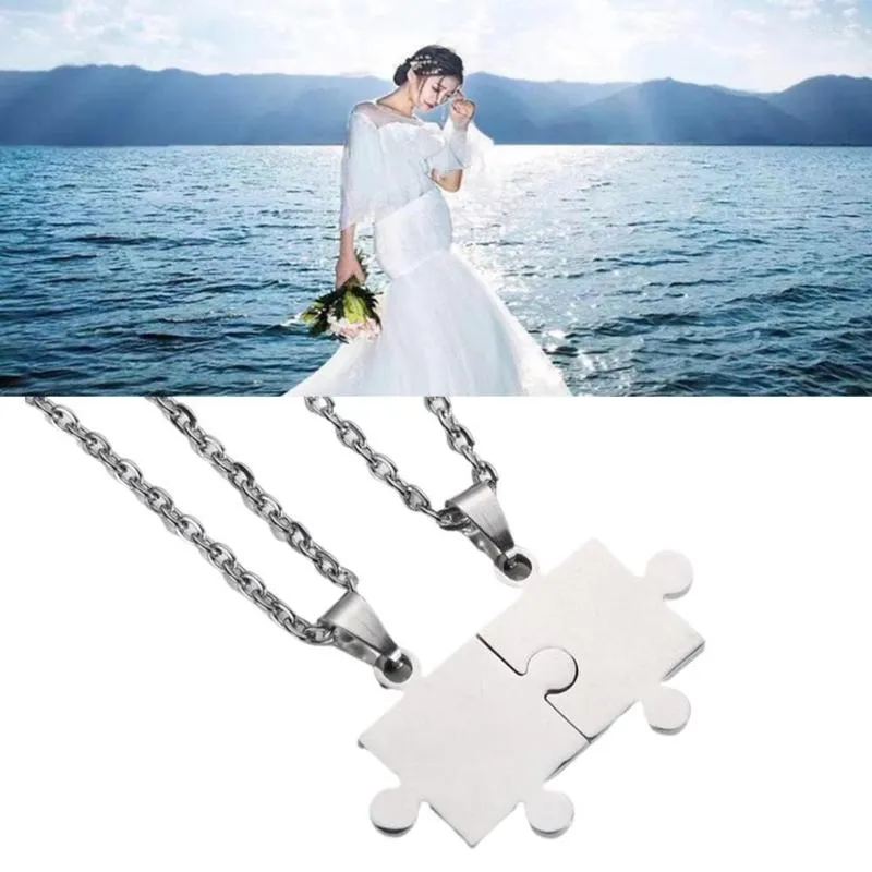 Correntes 1 par de aço pingente colar amante emparelhado puzzle forma colares para mulheres homens moda casal jóias presentes k6z8